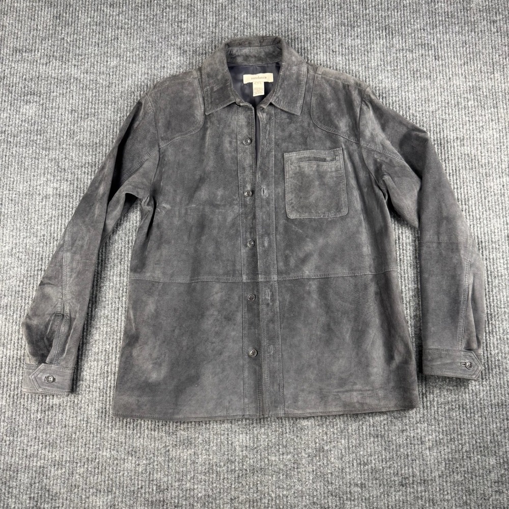 Sundance Suede Jacket Womens S Gray Leather Button Up Western Shacket Boho Chic